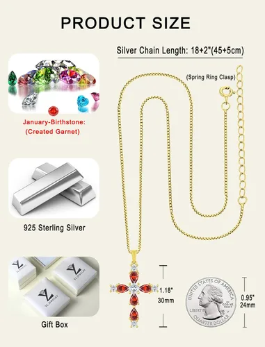 Vista 183 de YL Collar de cruz de plata de ley 925 con colgante de piedra natal religiosa para mujer