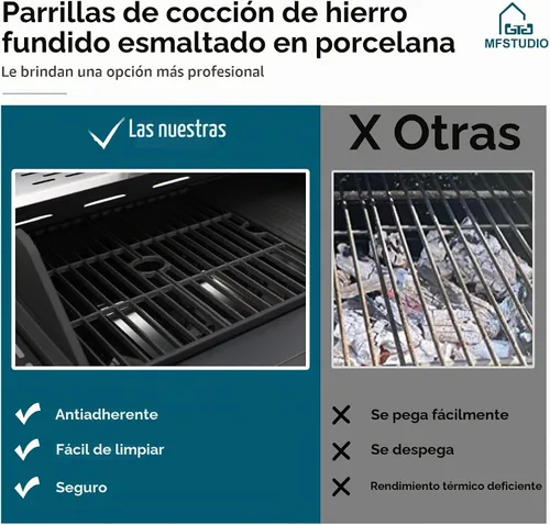 Vista 5 de MFSTUDIO - Parrilla de barbacoa a gas de 4 quemadores con quemador lateral, color negro