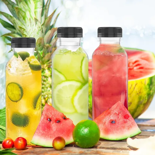 Vista 4 de HNXAZG 3 botellas de jugo de plástico de 33 onzas con tapas de manipulación