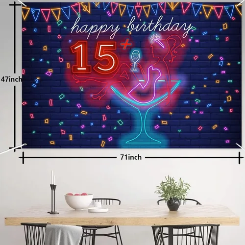 Vista 2 de Cartel de neón con texto en inglés «Happy 15» Birthday Girl Happy 15 Birthday Banner «Cheers to 15 años» de tacón alto, maquillaje para decoración