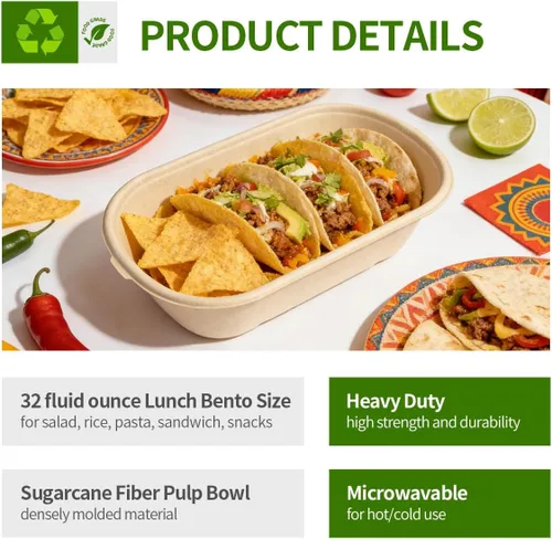 Vista 3 de Paquete de 100 cuencos de papel de 32 onzas para rollo de sándwich, burrito, ensaladas, pasta, platos desechables para comidas para microondas