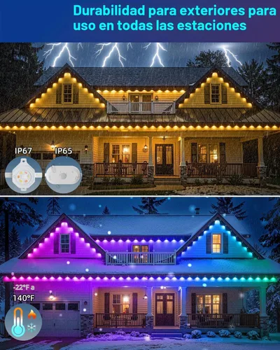 Vista 4 de REYLAX Luces permanentes para exteriores de 100 pies con 60 luces LED, luces de alero RGB+IC, IP67 impermeable, múltiples escenas para decoración