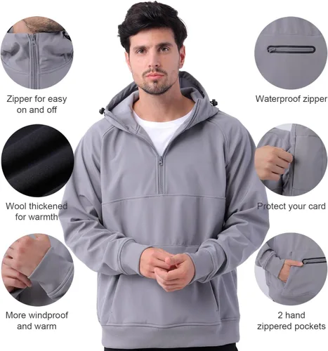 Vista 3 de ENDIRAD Sudaderas con capucha de forro polar impermeable para hombre, resistente a los cortavientos, chaqueta de lluvia softshell, abrigo