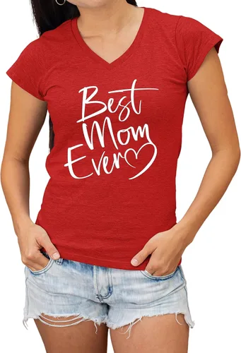 Vista 21 de Go All Out Script Best Mom Ever Heart Idea - Camiseta con cuello en V para mujer