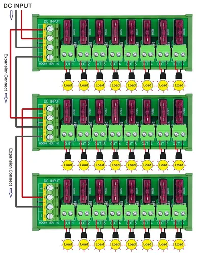 Vista 6 de Bloque de terminales enchufable de 8 canales para montaje en riel DIN, para CC 5-32V, módulo de fusible de distribución de energía, HCDC HD064RT