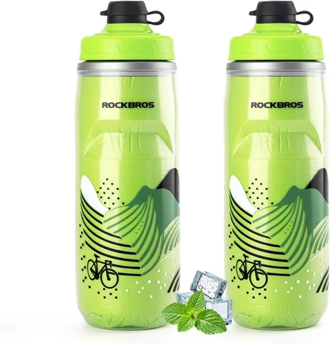Vista 9 de ROCKBROS Botella de agua para bicicleta de 21 onzas, botella de agua para bicicleta para 5 horas de aislamiento, botella de agua deportiva Negro