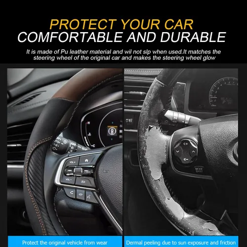 Vista 3 de Mandark Funda para volante de automóvil, de piel de microfibra antideslizante de 15 pulgadas, protector de volante de vehículo, accesorios