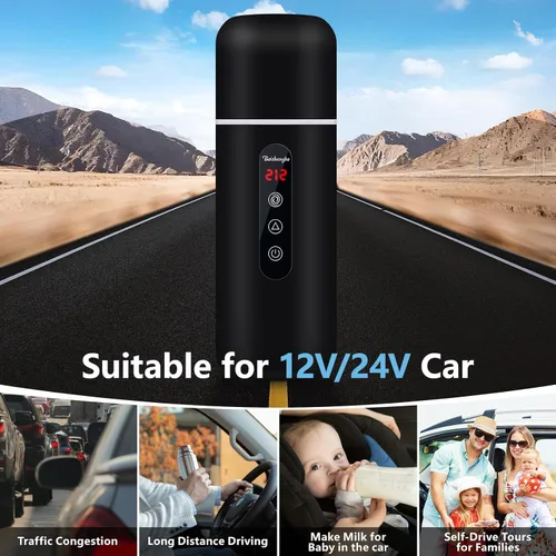 Vista 8 de Hervidor eléctrico de viaje, calentador de café de coche de 12 V/24 V, caldera de agua caliente portátil, pequeño calentador de agua caliente
