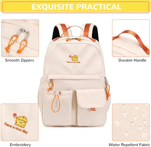 Vista 7 de Lanola Lightweight Backpacks for Girls Kids Fashion Backpacks Middle School Bags Women Casual Daypack - Beige