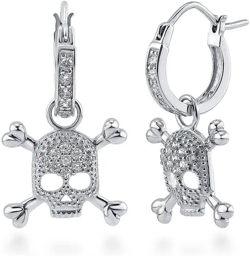 Vista 7 de BERRICLE Sterling Silver Cubic Zirconia Skull Dangle, Stud Earrings for Women – Trendy Gothic Sparkle