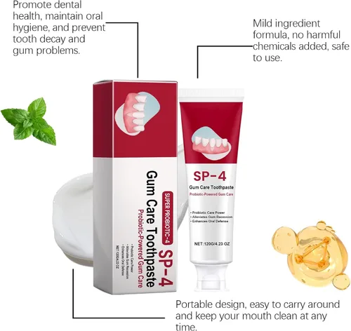 Vista 5 de SP-4 Pasta dental probiótica para el cuidado de las encías, 4.23 onzas, alivia la recesión de las encías