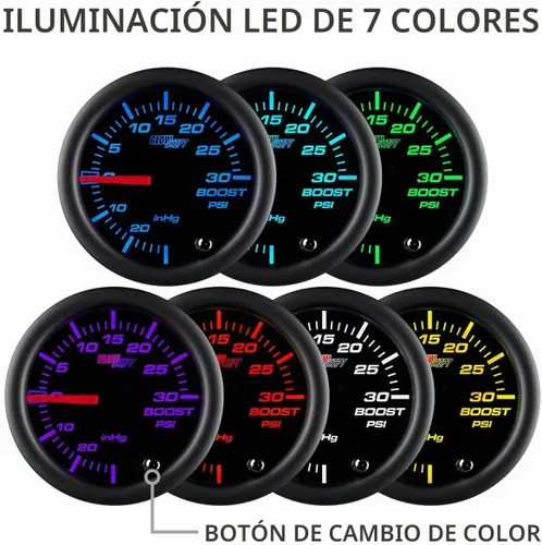 Vista 4 de Medidor aumento/aspiración GlowShift polarizado 7 Color 30 PSI