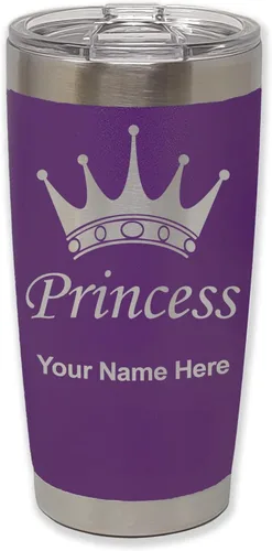 Vista 38 de LaserGram Vaso aislado al vacío de 20 onzas, corona de princesa, grabado personalizado incluido (negro)