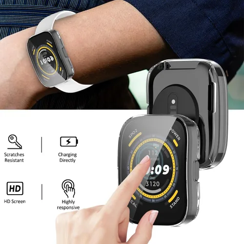 Vista 5 de [Paquete de 4] Funda con protector de pantalla de vidrio templado compatible con Amazfit Bip 5, parachoques ultrafino, cobertura completa, fundas