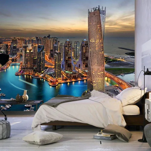 Vista 4 de Mural Wall Art Startonight Decor Dubai Marina - Papel tapiz grande para dormitorio o sala de estar, 100 x 144 pulgadas