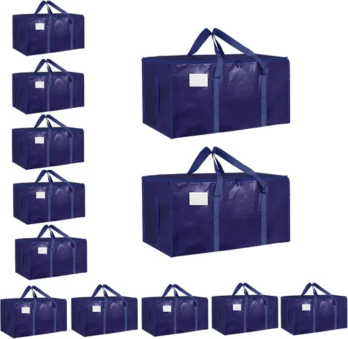 Vista 33 de Paquete de 4 bolsas de mudanza extra grandes y resistentes, bolsas de almacenamiento impermeables con asas y cremalleras, plegables para dormitorio
