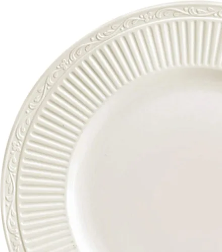 Vista 6 de Mikasa Italian Countryside - Juego de vajilla de 16 piezas, porcelana blanca clásica con bandas acanaladas, servicio para 4 platos llanos, platos