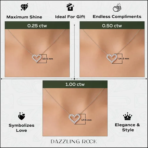 Vista 2 de Dazzlingrock Women's Round Lab Grown White Diamond Heart Pendant Necklace