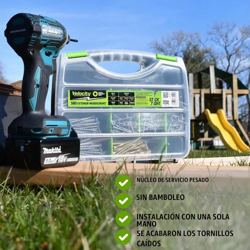 Vista 3 de Velocity Estuche de Sitio de Tornillos para Madera Exterior - Kit Surtido de Tornillos para Madera en 7 Tamaños, Tecnología Stick Tight, Incluye 4