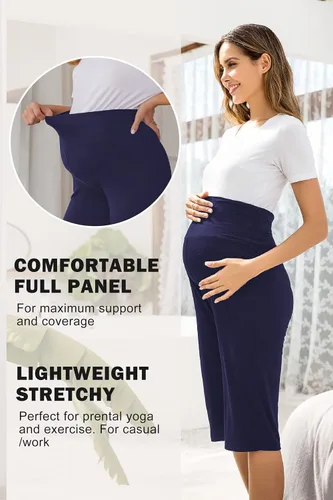 Vista 2 de Ekouaer Pantalones cortos de maternidad para mujer, pantalones capri de maternidad, pantalones cortos de yoga, pantalones cortos para embarazo