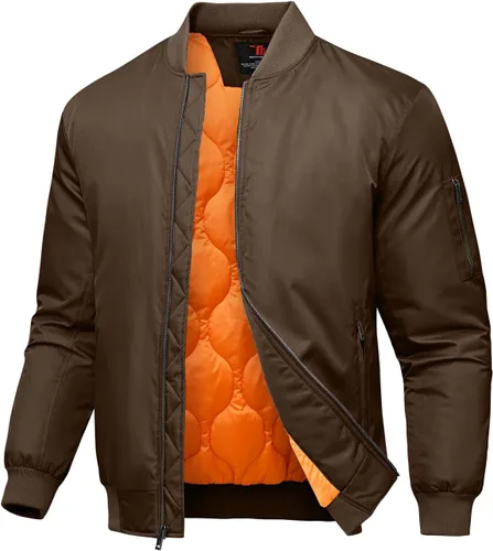 Vista 11 de Rdruko Chaquetas bomber para hombre, diseño de cebolla, acolchadas, cortavientos, con cremallera, 4 bolsillos, impermeables, de satén, para vuelo
