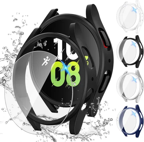 Vista 9 de Tensea - Paquete de 4 + 4: Protector de pantalla para Samsung Galaxy Watch 4 de 1.57 pulgadas, película protectora de vidrio templado