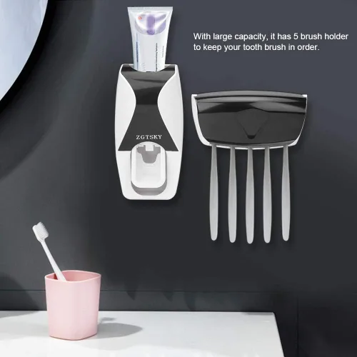 Vista 6 de Dispensador de pasta de dientes, exprimidor de pastas de dientes, prevención de polvo para el hogar (negro)