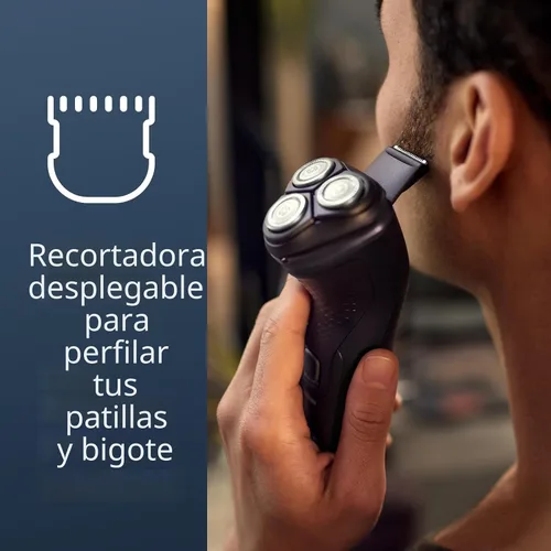 Vista 8 de Philips Norelco Shaver 2400 Series, afeitadora eléctrica en seco y húmedo, recortadora emergente, tapa P, negro profundo, modelo X3001/90