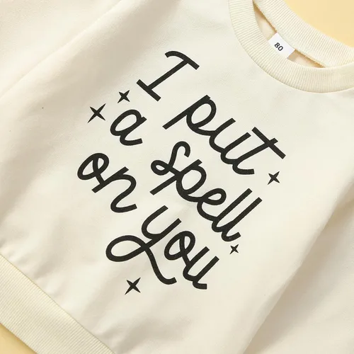 Vista 3 de Sudaderas para niños pequeños, trajes de Halloween, con estampado de letras, camisa de manga larga, cuello redondo, suéter de otoño