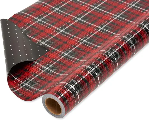 Vista 12 de American Greetings - Papel de regalo navideño, juego de envoltura de regalo de cuadros de búfalo rojo y negro
