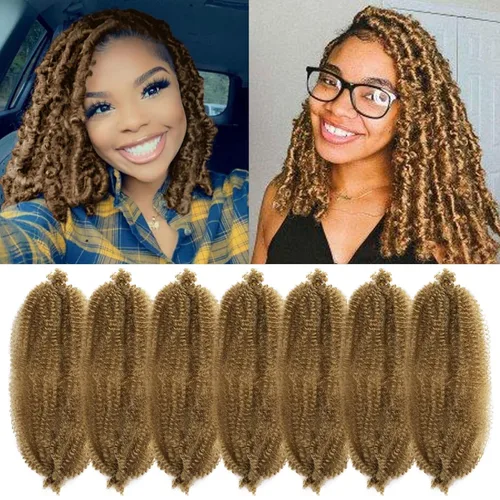 Vista 33 de Cabello para Trenzas Marley Twist de 10 pulgadas Negro 3 Paquetes Cabello Afro Twist Elástico Preseparado para Locs Suaves Cabello Spring Twist