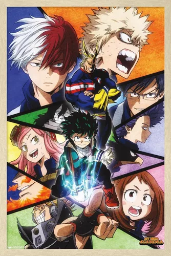Vista 9 de Trends International My Hero Academia-Faces - Póster de pared de 14.725 x 22.375 pulgadas, versión con marco en color madera rústica