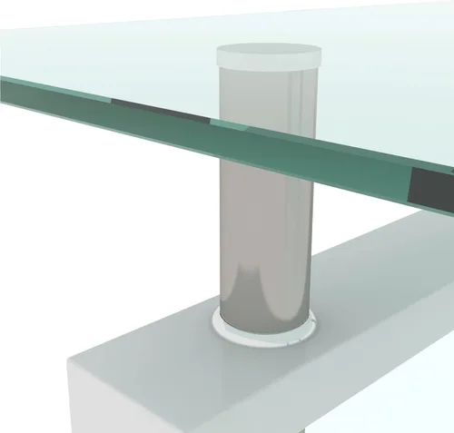 Vista 8 de Mesa de centro de cristal Mesa de centro de vidrio de tubo de metal para sala de estar (tiempo moderno, blanco)