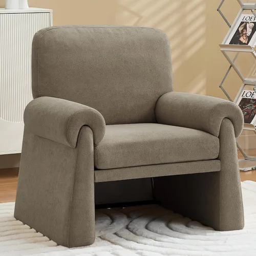 Vista 17 de Silla decorativa de gran tamaño, cómodas sillas de sala de estar, sofá individual con cojín grueso y reposabrazos, sillón tapizado para sala de Beige
