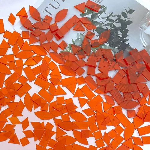 Vista 5 de LITMIND Azulejos de Mosaico de Vidrio Manchado Naranja Transparente - 240 Piezas en 5 Formas (Rectángulo, Triángulo, Rombo, Cuadrado, Hoja)
