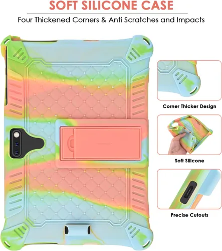 Vista 7 de DETUOSI Feonal - Funda de silicona de 10 pulgadas con correa para el hombro y lápiz capacitivo, funda para tablet con soporte multiángulo, funda