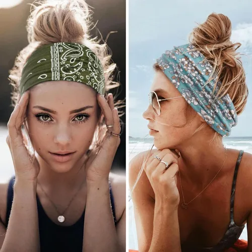 Vista 5 de Huachi Diademas para mujer, diademas elásticas bohemias para el cabello de mujer, antideslizantes, anchas y gruesas, de tela suave, accesorios
