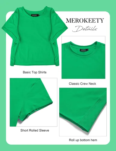 Vista 5 de MEROKEETY Camisetas cortas de verano de manga corta con cuello redondo para mujer