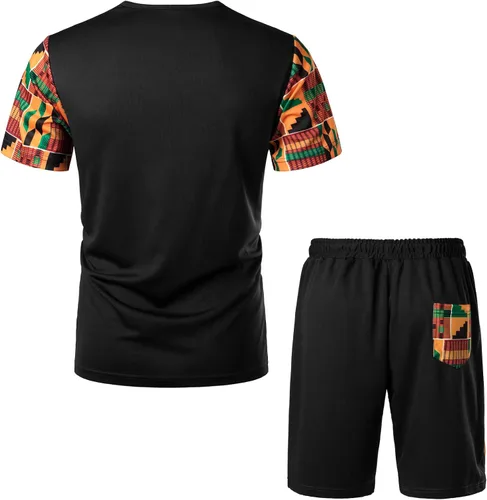 Vista 2 de Conjunto de camiseta y pantalones cortos para hombre con estampado africano de LucMatton