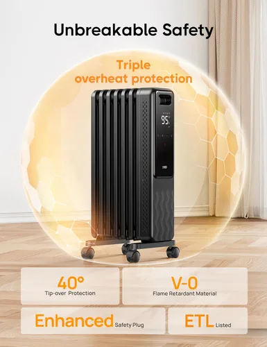 Vista 5 de DREO Radiador lleno de aceite, calentadores radiantes eléctricos para uso en interiores, habitación grande con control remoto, bloqueo infantil, 4