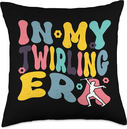 Vista 4 de Baton Twirling Majorettes Cute Baton Design In My Twirling Era Throw Pillow, 16x16, Multicolor