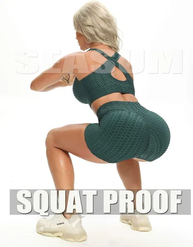 Vista 4 de SEASUM Pantalones cortos de entrenamiento para mujeres, leggings cortos brasileños, texturizados para glúteos, anticelulítico, pegados para levantar