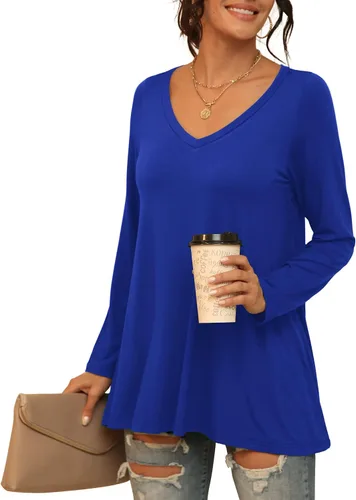 Vista 59 de AWULIFFAN Blusa tipo túnica holgada de manga larga con cuello redondo para mujer