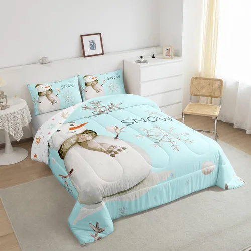 Vista 5 de Erosebridal Juego de ropa de cama Kawaii de muñeco de nieve tamaño individual para niños y niñas, juego de ropa de cama de feliz año nuevo, edredón