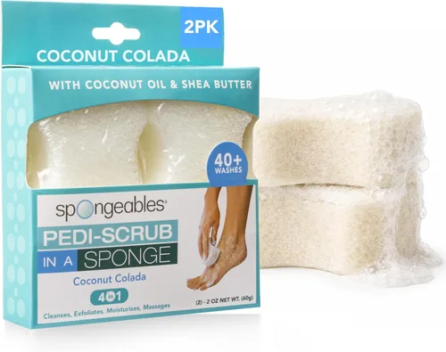 Vista 10 de Spongeables Pedi Scrub Foot Exfoliating 20+ Wash Sponge, aceite de argán, 2