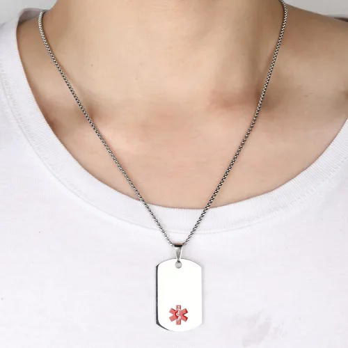 Vista 3 de Collar de alerta médica, etiqueta grabada con láser, grabado personalizado, etiqueta de identificación de acero inoxidable, colgante para hombres