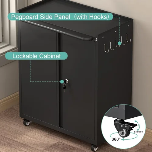Vista 5 de GREATMEET Garage Storage Cabinet with Wheels, Mobile Rolling Tool Cabinet