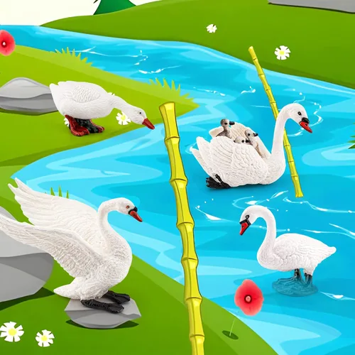 Vista 3 de LC JoyCre 4PCS Cisne Blanco Figura Ganso Cisne Juguete Figura de Animal para Niños Pequeños Figuras de Animales Preescolares Proyecto Educativo