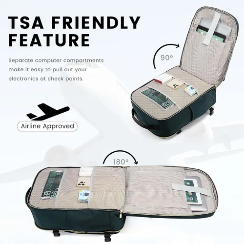 Vista 7 de LOVEVOOK Mochila de viaje grande de 40L para mujeres y hombres, mochila de transporte de 17 pulgadas para viajar en avión, bolsa de viaje