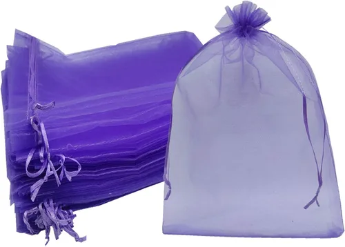 Vista 7 de Ankirol 100 bolsas de organza transparente de 8 x 12 bolsas grandes de organza con cordón (crema)